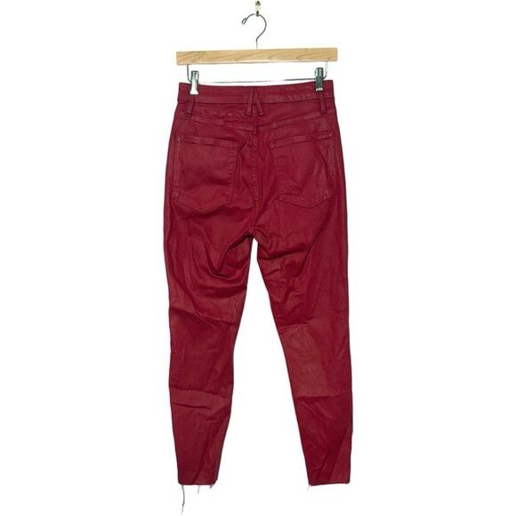 Good American Ruby Red Good Waist Crop Frayed Hem Jeans Size 8/29 Wax Coated - Picture 2 of 4